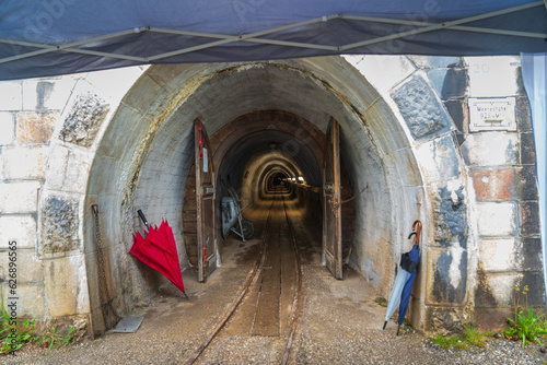 Entrance to the Hallstatt Salt Mine. Awe-Inspiring Salt Mine Journey: Hallstatt's Scenic Treasures.
