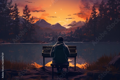 Lofi piano background nature. Beautiful illustration picture. Generative AI