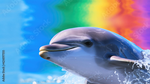 single colorful bottlenose dolphin. friendly sea animal.