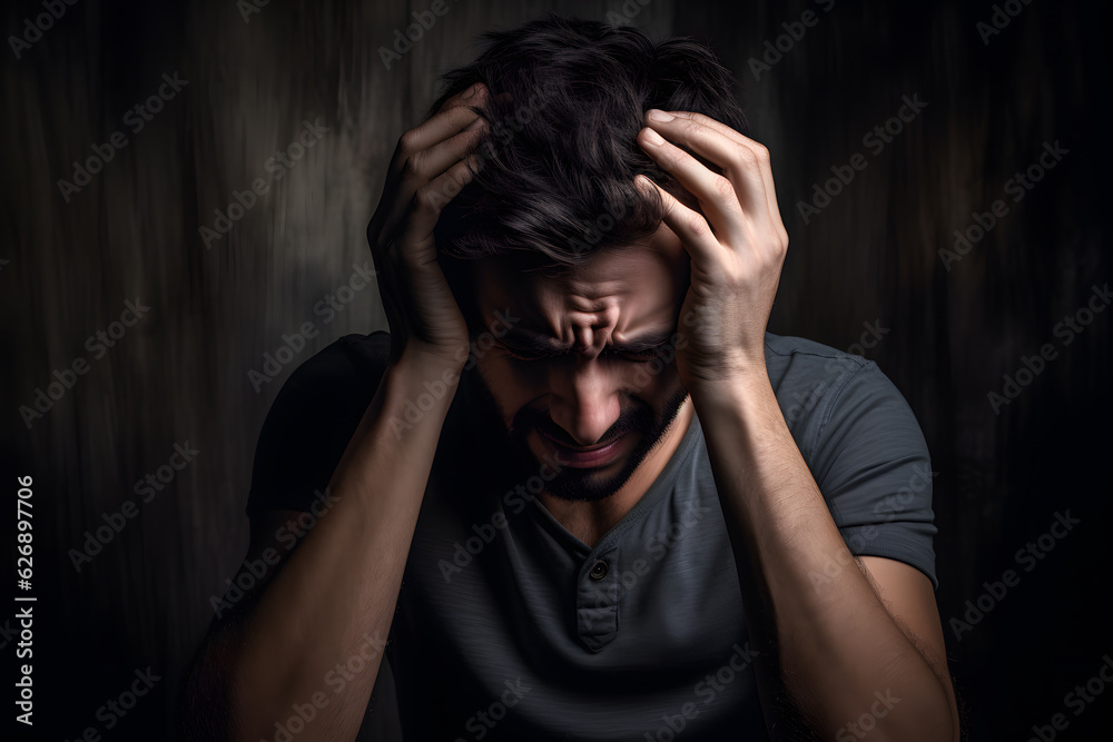 A man holding his head in his hands with frustration A man holding his head in his hands with frustration