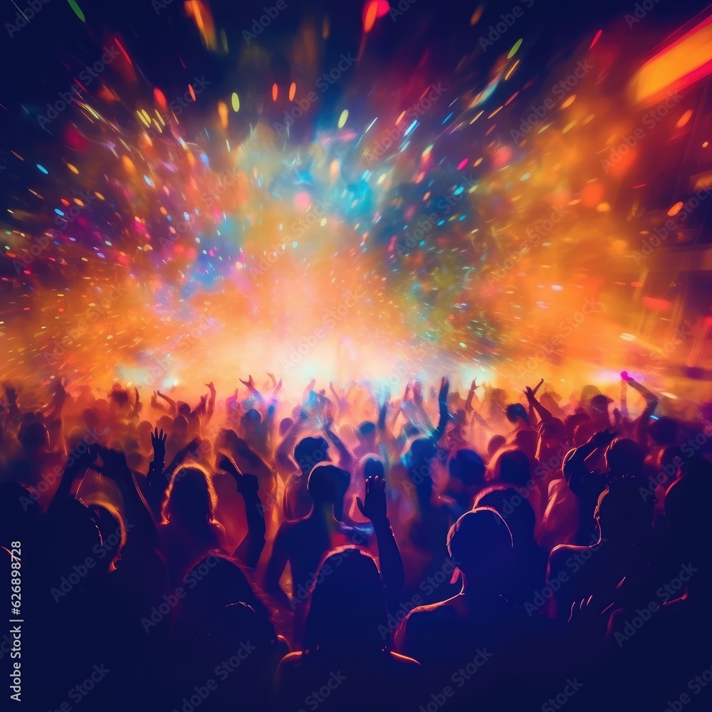 Abstract Background Party Concert Concept. Party people concept. Crowd happy and joyful in club.
