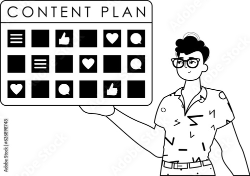 Guy and message plan . social medium forwarding topic . bootleg and White analogue stylus. Trendy style, Vector Illustration