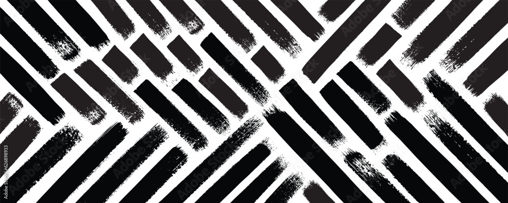 Black paint brush strokes vector seamless pattern. Hand drawn ...