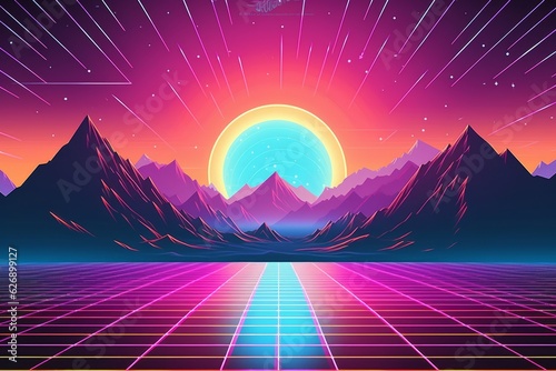 Futuristic retro landscape vector. Beautiful illustration picture. Generative AI