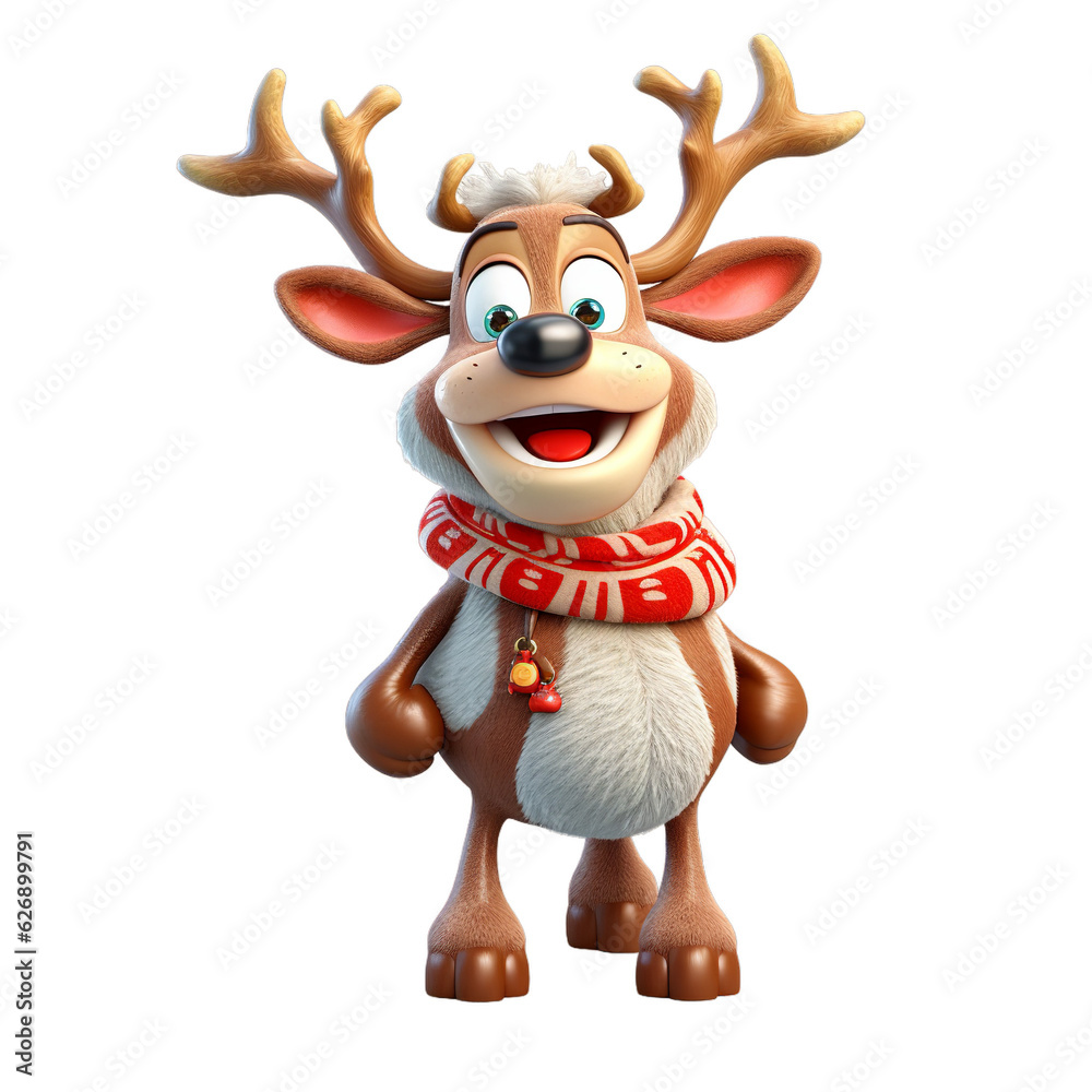 Christmas Reindeer cartoon character, transparent background, Generative ai