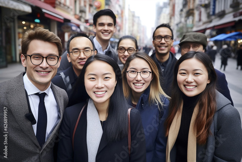 Confident Asian businesspeople in powerful poses, donning business suits, symbolizing a dynamic corporate team. Captivating unity and professionalism. generative AI.