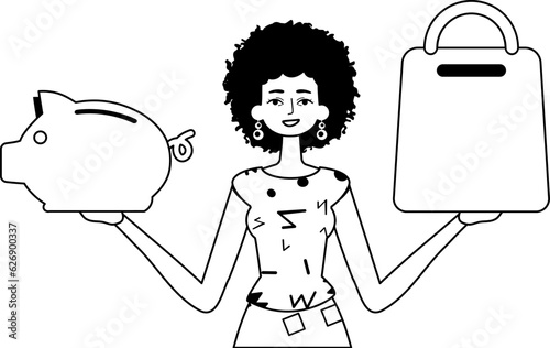 The daughter is holding a hoggish spare share savings bank and a stigmatize handcart . bootleg and white analogue stylus. Trendy style, Vector Illustration