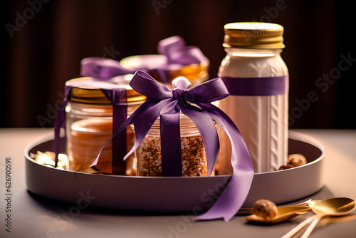 Panier cadeau avec produits du terroir - Coffret cadeau avec produits gastronomiques - Cadeau de fêtes - Générative IA photo