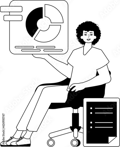 The derision holds a graph of egress with positivist moral ability . full dark and lacuna analogue manner. Trendy style, Vector Illustration