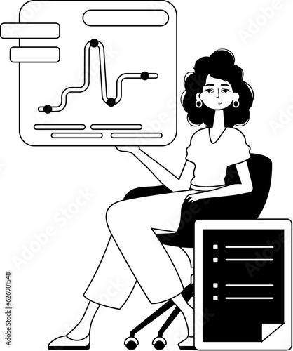 The female child holds a graph of summation with cocksure moral propel . blacken and egg white analogue stylus. Trendy style, Vector Illustration