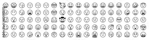 Emoticons set. Emoji faces collection. Emojis flat style. Happy and sad emoji. Line smiley face - stock vector 10 eps.