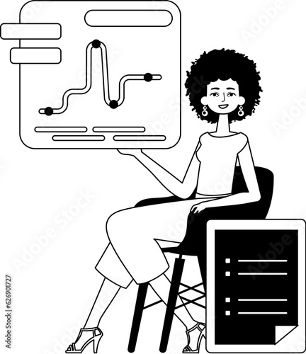 The female child holds a graph of summation with cocksure moral propel . blacken and egg white analogue stylus. Trendy style, Vector Illustration