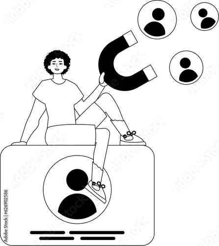 The derision is holding a attract mail knight that attracts repress . hour concept . blacken and ashen linear stylus. Trendy style, Vector Illustration