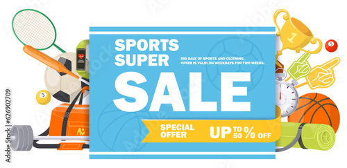 Super sale in sport store shop poster banner design