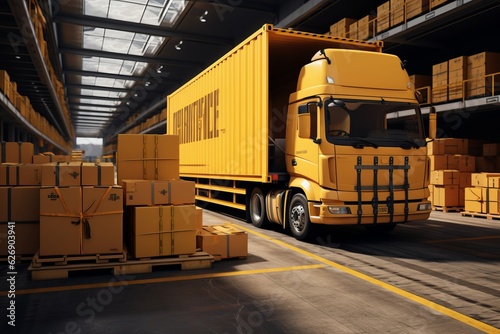 Big truck. Conception of logistics. Beautiful illustration picture. Generative AI © standret