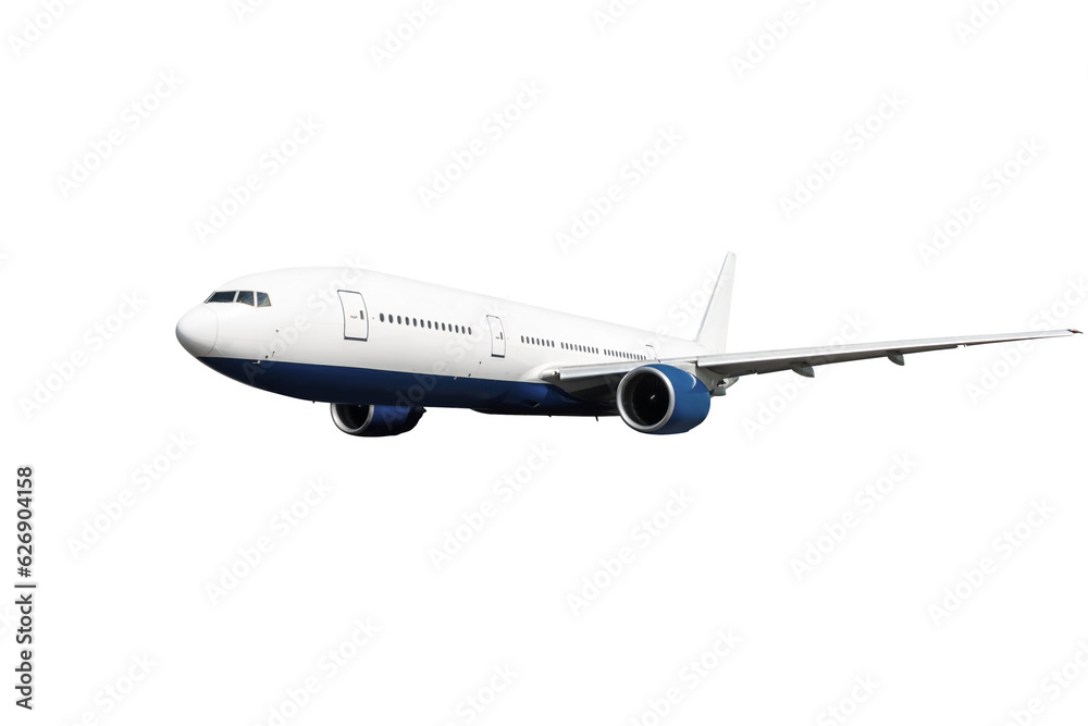 Wide body passenger aircraft flies isolated