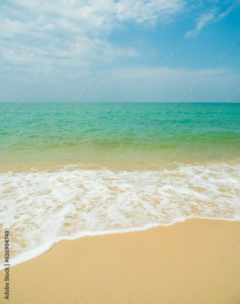 Beautiful Landscape summer vertical front viewpoint tropical sea beach white sand clean and blue sky background calm Nature ocean Beautiful  wave water travel at Sai Kaew Beach thailand Chonburi