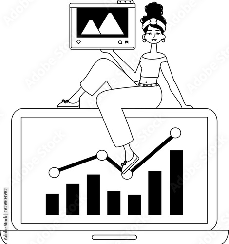 girlfriend , photograph and issue graph . sociable final income discipline . char and white linear vogue. Trendy style, Vector Illustration