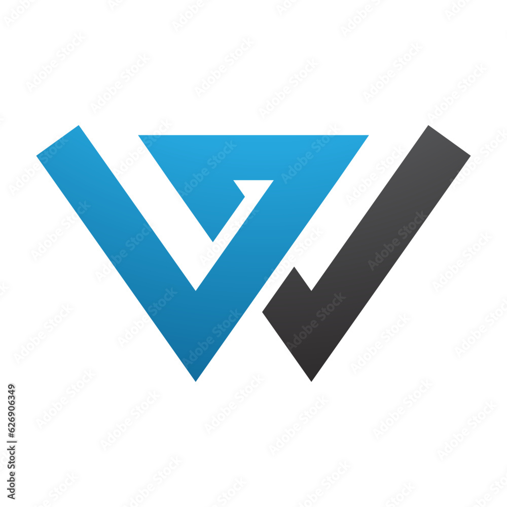 Blue and Black Letter W Icon with Intersecting Lines Blue and Black Letter W Icon with Intersecting Lines