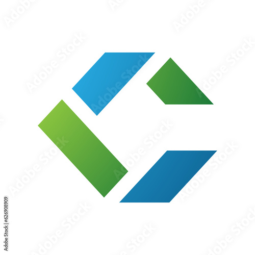 Blue and Green Square Letter C Icon Made of Rectangles