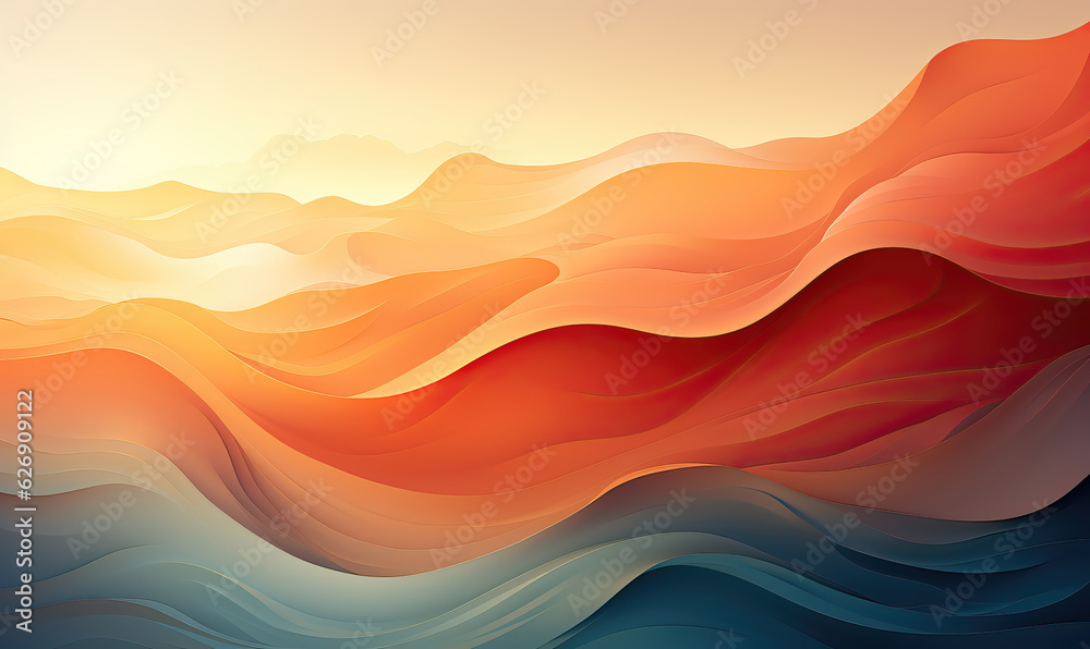 Abstract colorful background, waves in orange tone, background design.