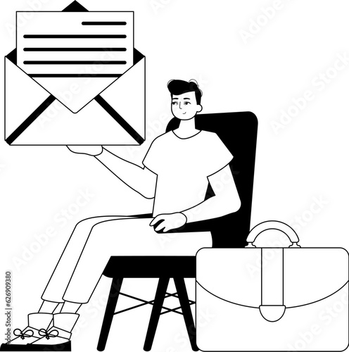 The derision is holding a letter . topic of authoritative message . black and ashen analogue expressive expressive expressive style. Trendy style, Vector Illustration