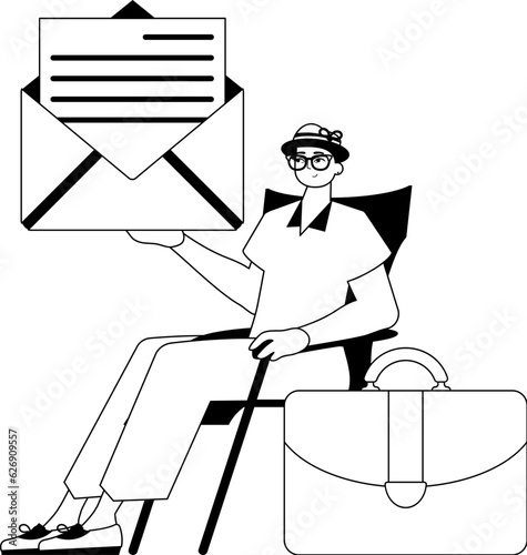 The derision is holding a letter . topic of authoritative message . black and ashen analogue expressive expressive expressive smash. Trendy style, Vector Illustration