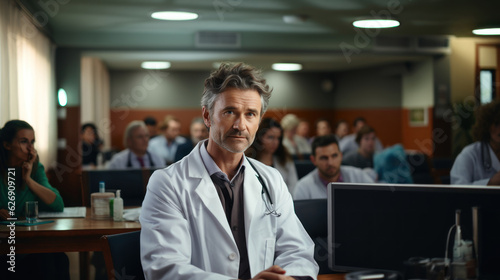 Portrait of mature male doctor looking at camera while sitting in conference room. © AS Photo Family