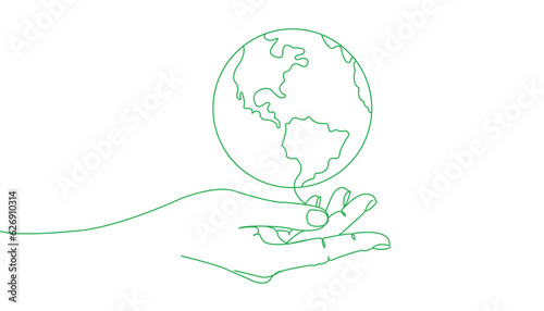 Hands holding globe earth environment line art illustration style vector eps 10