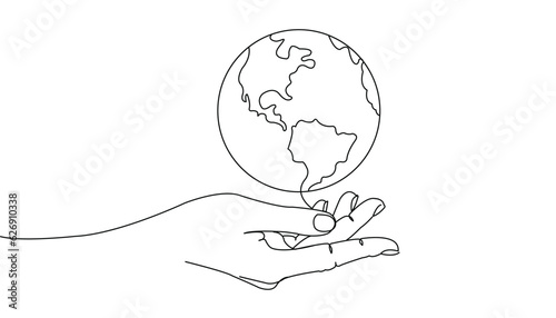Hands holding globe earth environment line art illustration style vector eps 10
