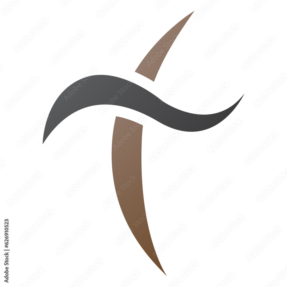 Brown and Black Curvy Sword Shaped Letter T Icon Brown and Black Curvy Sword Shaped Letter T Icon