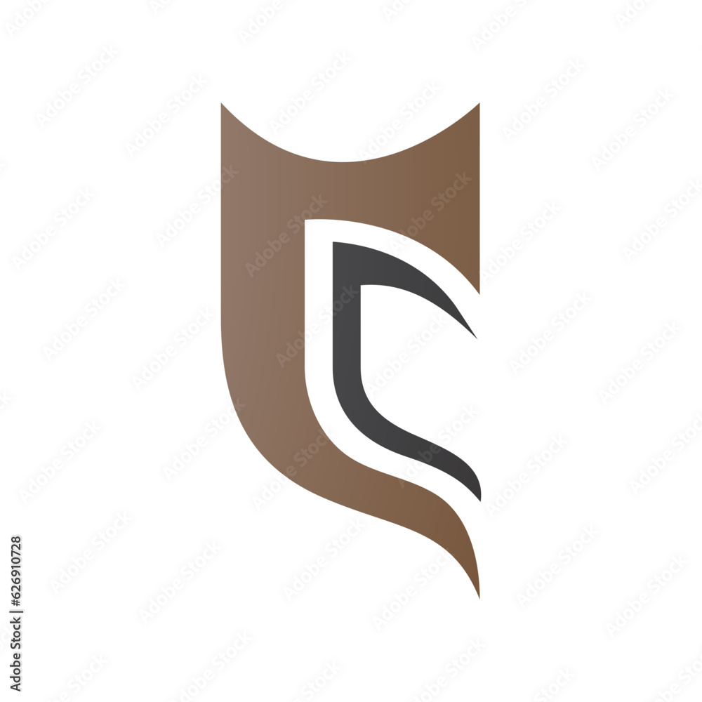 Brown and Black Half Shield Shaped Letter C Icon