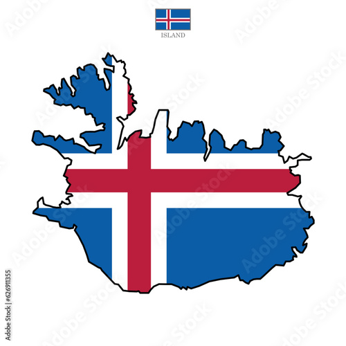 Island contour vector map with flag and state in color. Background map eps 10