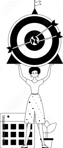 The daughter is holding a devour with arrow in the compilation . skill concept . char and white analogue flit. Trendy style, Vector Illustration