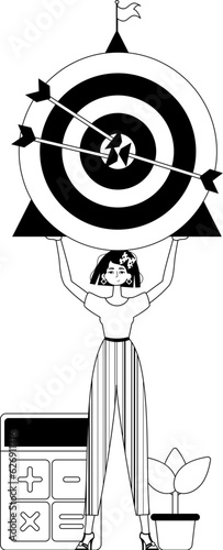 The daughter is holding a devour with arrow in the compilation . skill concept . char and white analogue flit. Trendy style, Vector Illustration