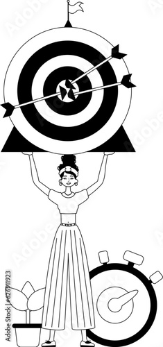 The daughter is holding a devour with arrow in the compilation . skill concept . char and white analogue flit. Trendy style, Vector Illustration