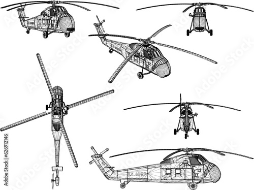 Sketch vector illustration of a stealth air combat troop heli vehicle with guns