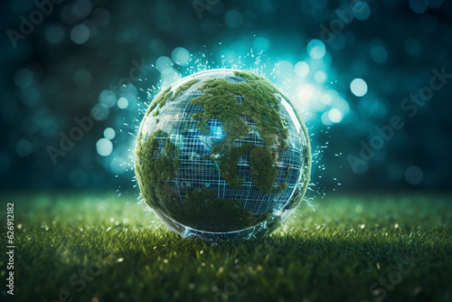 Green Earth showcasing Environmental Technology and Sustainable Development Goals (SDGs). Image depicts concept of environmental sustainability and nature preservation with prominent environment icons