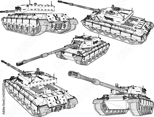 Sketch vector illustration of a tank with a combat war missile weapon ready to fire for battle