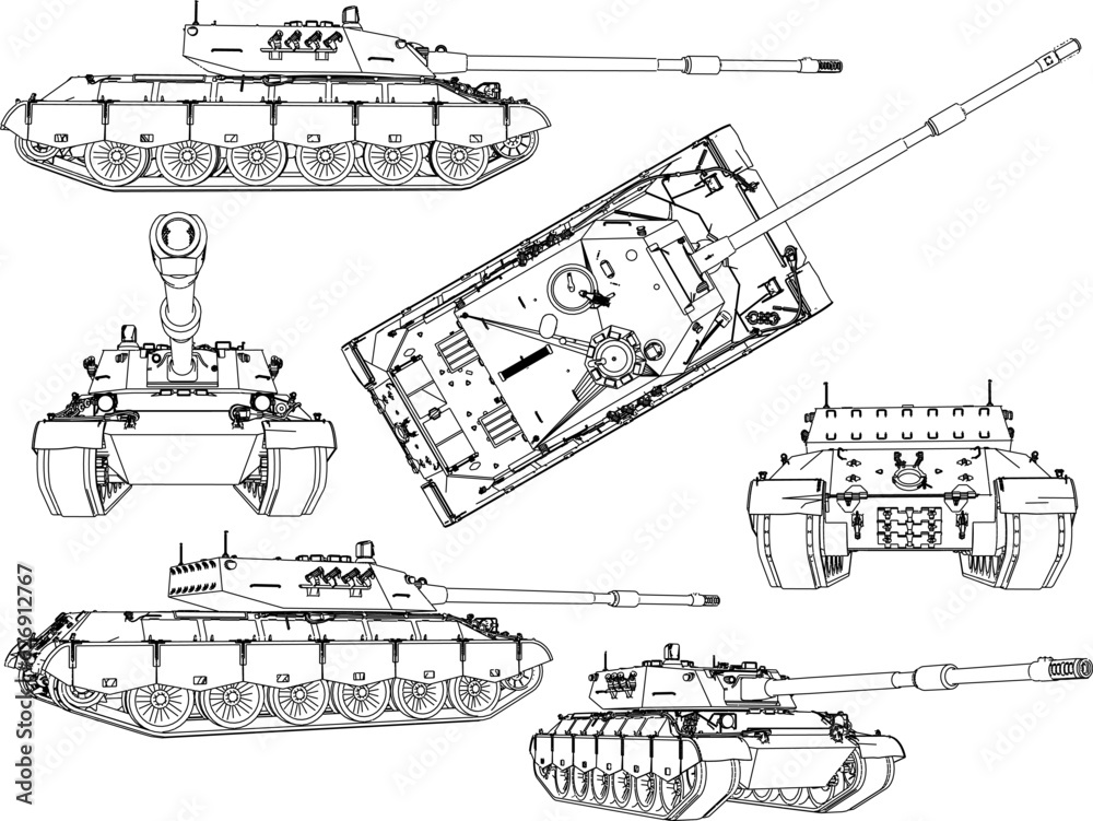Sketch vector illustration of a tank with a combat war missile weapon ready to fire for battle