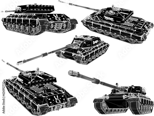 Sketch vector illustration of a tank with a combat war missile weapon ready to fire for battle