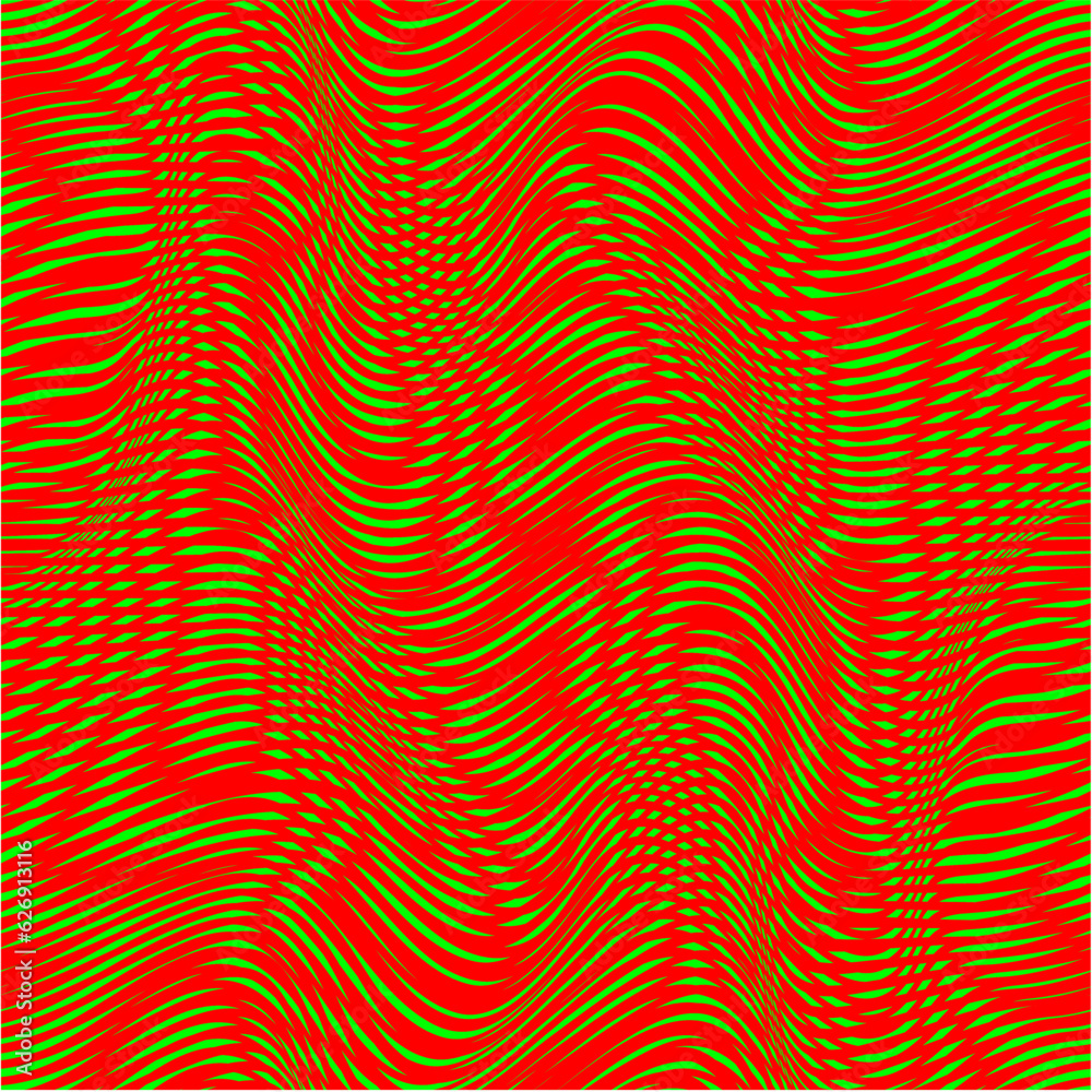 Seamless Geometric Psychedelic wave pattern red & green wallpaper texture background