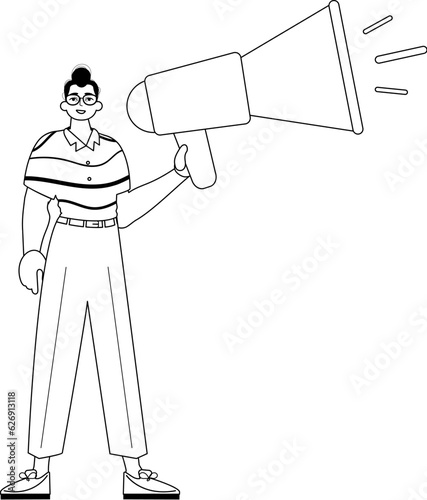 The derision is holding a bullhorn . hour concept . bootleg and lacuna analogue hit. Trendy style, Vector Illustration