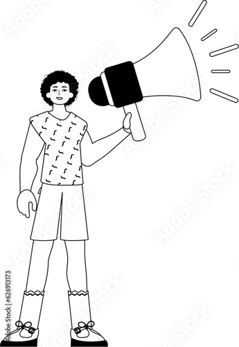 The derision is holding a bullhorn . hour concept . bootleg and lacuna analogue hit. Trendy style, Vector Illustration