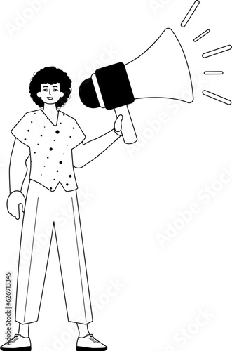The derision is holding a bullhorn . hour concept . bootleg and lacuna analogue hit. Trendy style, Vector Illustration