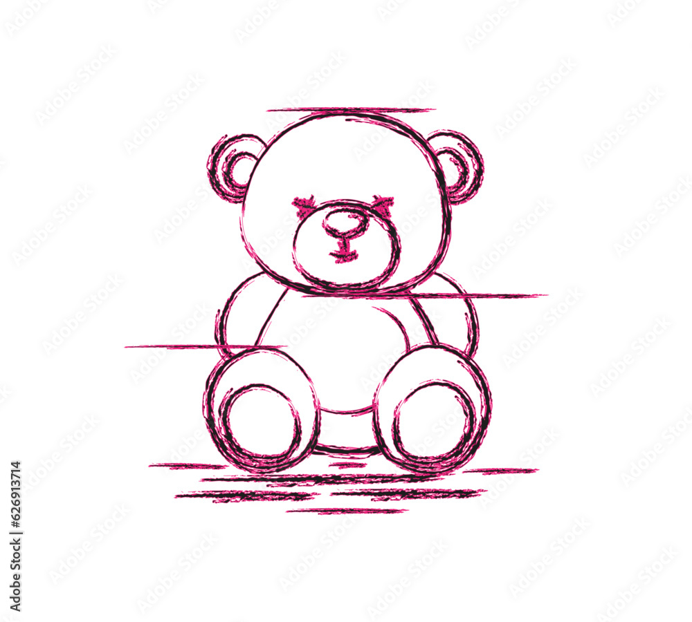 Obraz premium Cute cartoon teddy bear illustration, charcoal design toy bear, vector illustration for fashion, poster, card, stricker designs