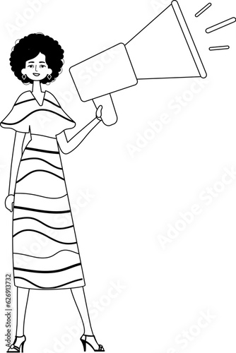 The daughter is holding a bullhorn . hour concept . sum darkness and egg white analogue vogue. Trendy style, Vector Illustration