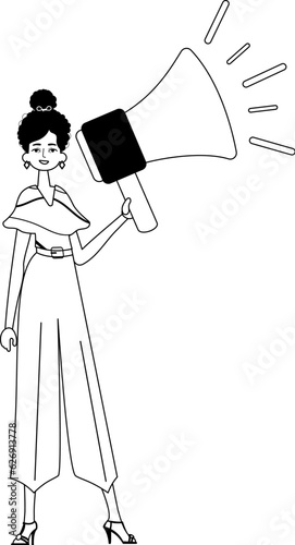 The daughter is holding a bullhorn . hour concept . sum darkness and egg white analogue vogue. Trendy style, Vector Illustration