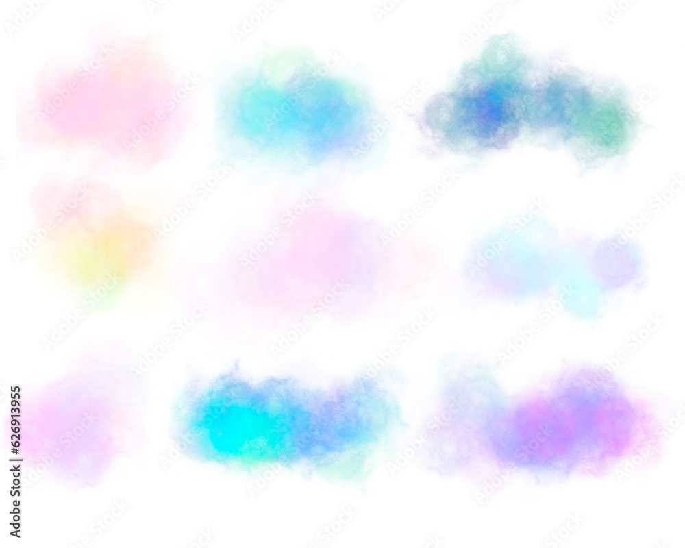 Set of gentle aquarium clouds on a white background of light airiness Set of gentle aquarium clouds on a white background of light airiness