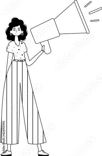 The daughter is holding a bullhorn . hour concept . sum dark and egg white analogue vogue. Trendy style, Vector Illustration